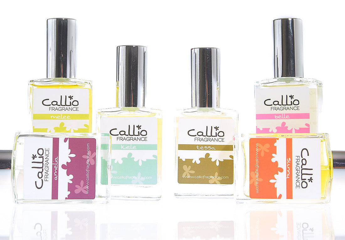 All 7 Callio Fragrance scents in a one-ounce bottle on a white background.