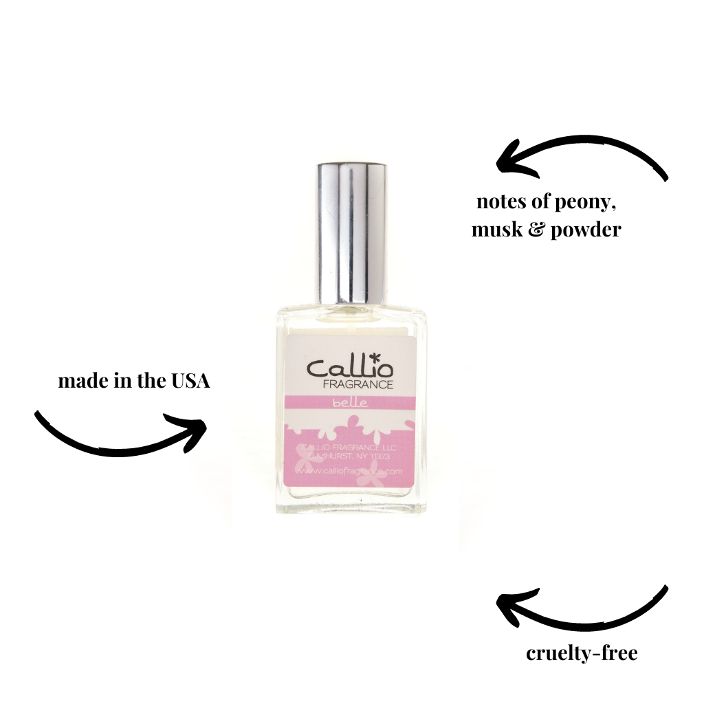 Image of Belle Perfume by Callio Fragrance  featuring notes of peony, musk, and powder. It is cruelty-free and made in the USA.